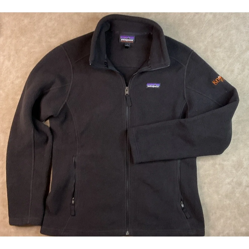 Patagonia Synchilla Fleece Jacket Mock Neck Sweater Women Sz L Black Embroidered